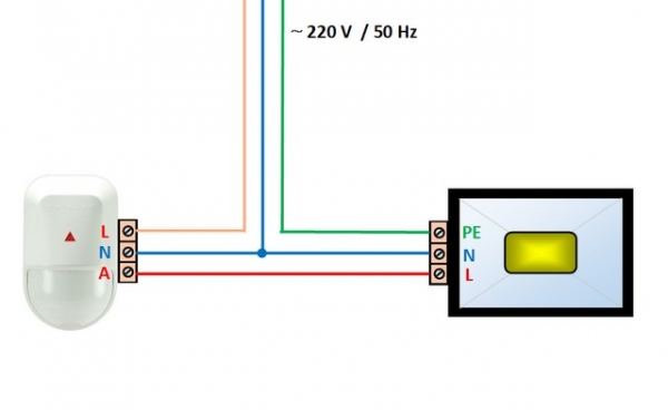 Как подключить датчик движения к светодиодному прожектору